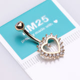 Detail View 3 of 14 Karat Gold Brilliant Sparkle Multi-Gem Heart Belly Button Ring-Clear Gem