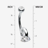 Detail View 1 of 14 Karat White Gold Triangle Gem Huggie Prong Belly Button Ring-Clear Gem