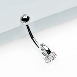 Detail View 2 of 14 Karat White Gold Triangle Gem Huggie Prong Belly Button Ring-Clear Gem