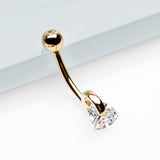 Detail View 2 of 14 Karat Gold Triangle Gem Huggie Prong Belly Button Ring-Clear Gem