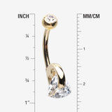 Detail View 1 of 14 Karat Gold Triangle Gem Huggie Prong Belly Button Ring-Clear Gem