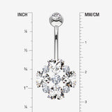 Detail View 1 of 14 Karat White Gold Brilliant Multi Heart Gem Sparkle Floral Belly Button Ring-Clear Gem