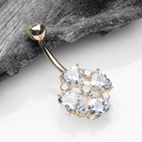 Detail View 2 of 14 Karat Gold Brilliant Multi Heart Gem Sparkle Floral Belly Button Ring-Clear Gem