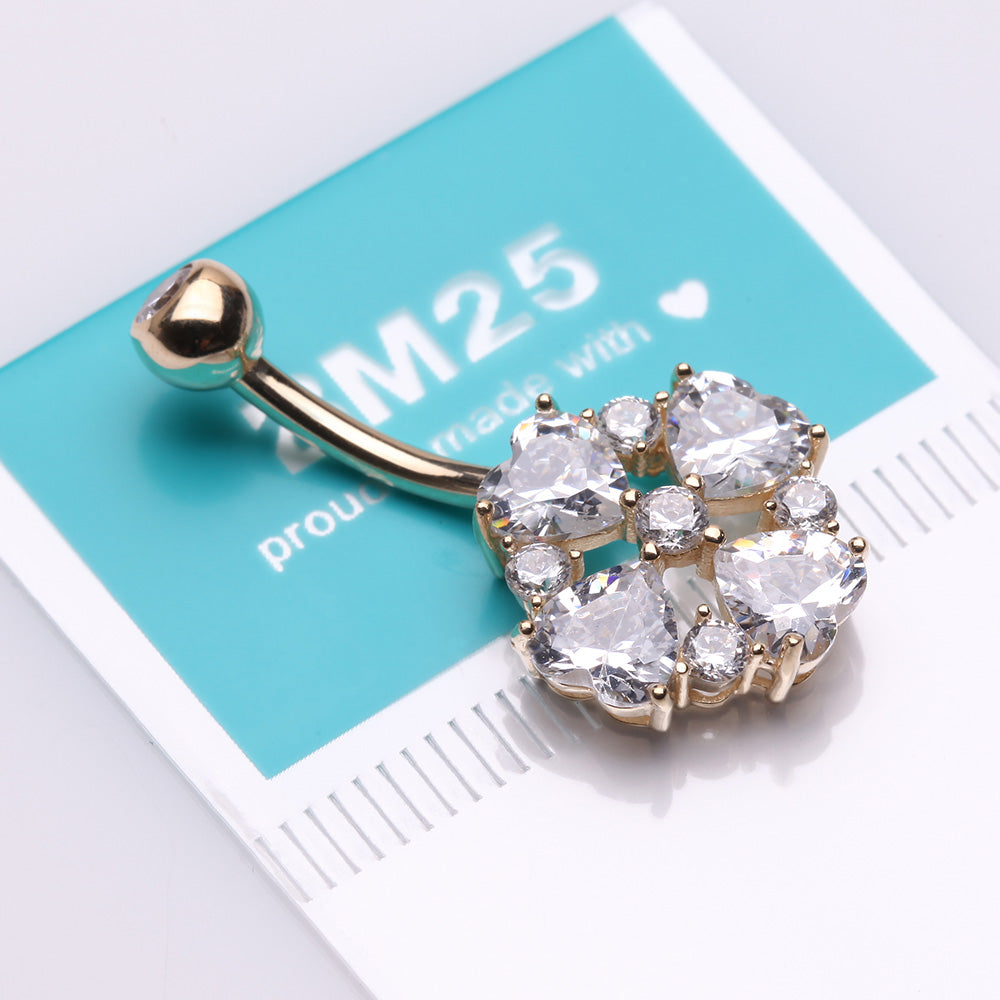 Detail View 3 of 14 Karat Gold Brilliant Multi Heart Gem Sparkle Floral Belly Button Ring-Clear Gem
