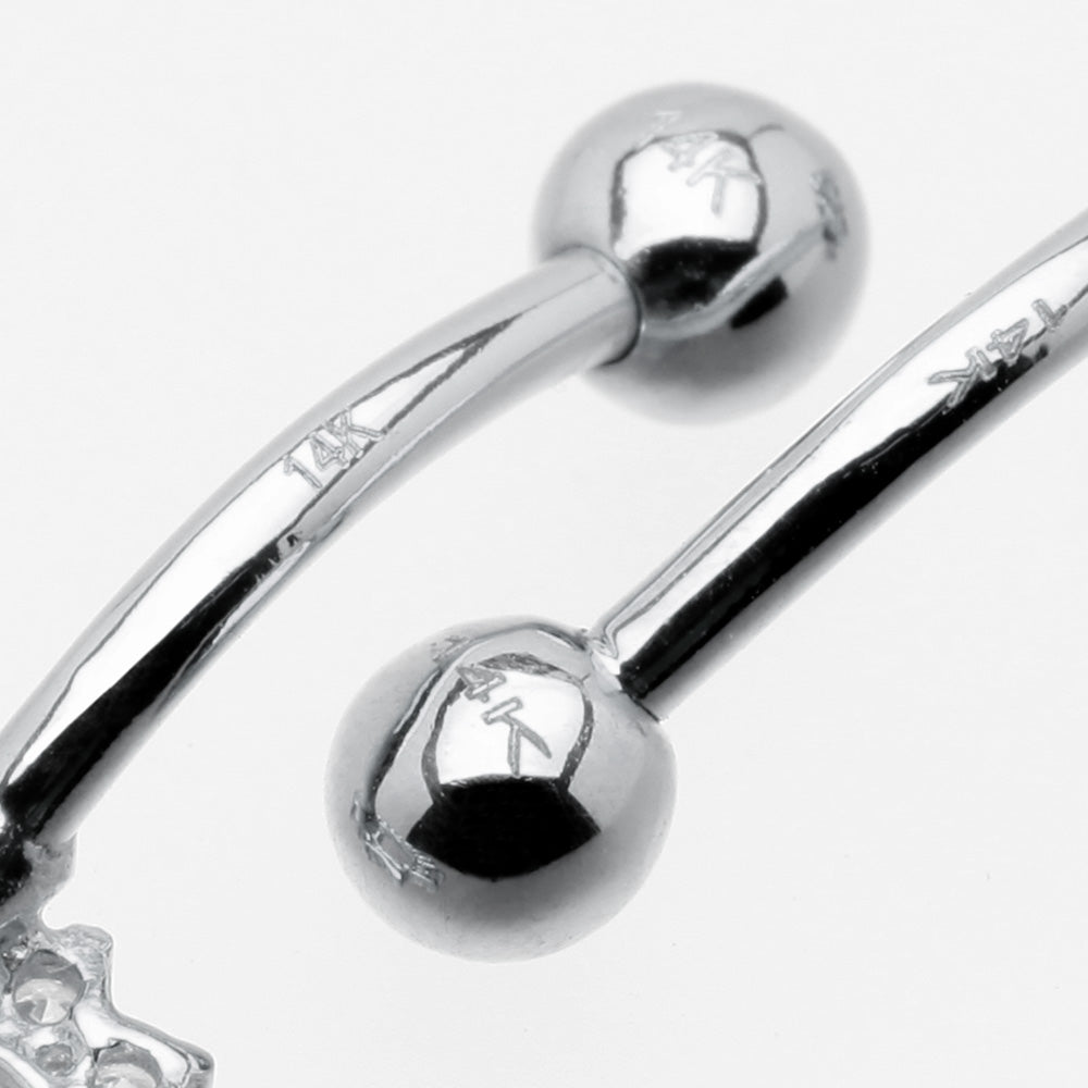 Detail View 3 of 14 Karat White Gold Fire Opal Multi-Gem Sparkle Oval Belly Button Ring-Clear Gem/White Opal