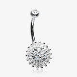 14 Karat White Gold Grand Sparkle Prong Set Flower Belly Button Ring