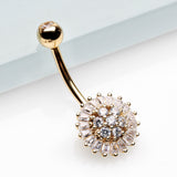 Detail View 2 of 14 Karat Gold Grand Sparkle Prong Set Flower Belly Button Ring-Clear Gem