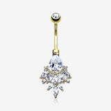 14 Karat Gold Luscious Floral Sparkle Teardrop Belly Button Ring-Clear Gem