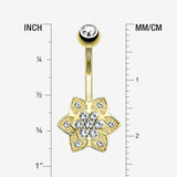Detail View 1 of 14 Karat Gold Bali Zen Flower Sparkle Belly Button Ring-Clear Gem