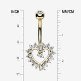 Detail View 1 of 14 Karat Gold Hollow Heart Floret Sparkle Belly Button Ring-Clear Gem
