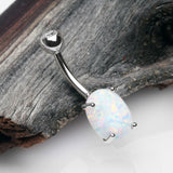 Detail View 2 of 14 Karat White Gold Prong Set Fire Opal Sparkle Belly Button Ring-White Opal