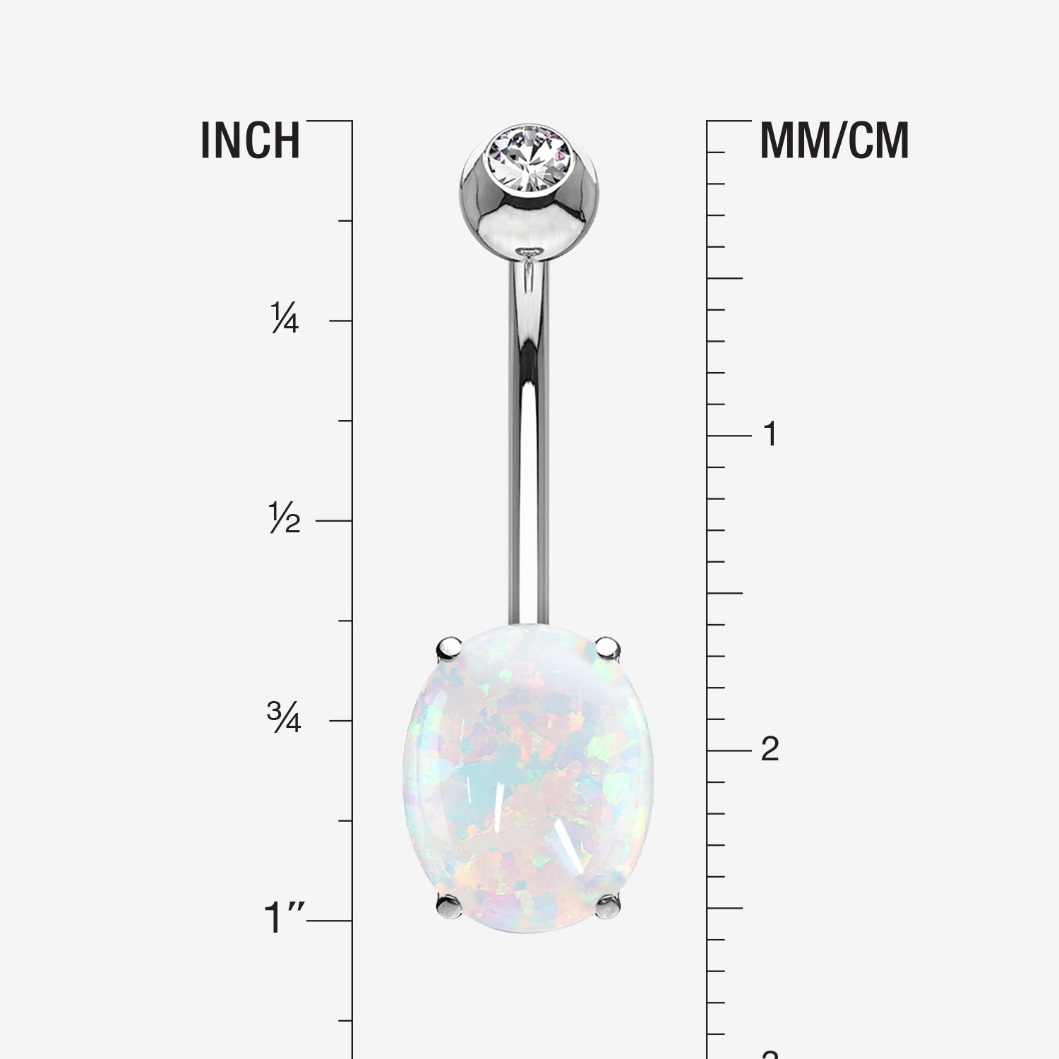 Detail View 1 of 14 Karat White Gold Prong Set Fire Opal Sparkle Belly Button Ring-White Opal