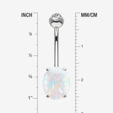 Detail View 1 of 14 Karat White Gold Prong Set Fire Opal Sparkle Belly Button Ring-White Opal