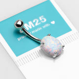 Detail View 3 of 14 Karat White Gold Prong Set Fire Opal Sparkle Belly Button Ring-White Opal