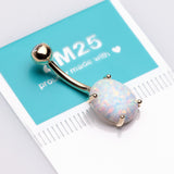 Detail View 3 of 14 Karat Gold Prong Set Fire Opal Sparkle Belly Button Ring-White Opal
