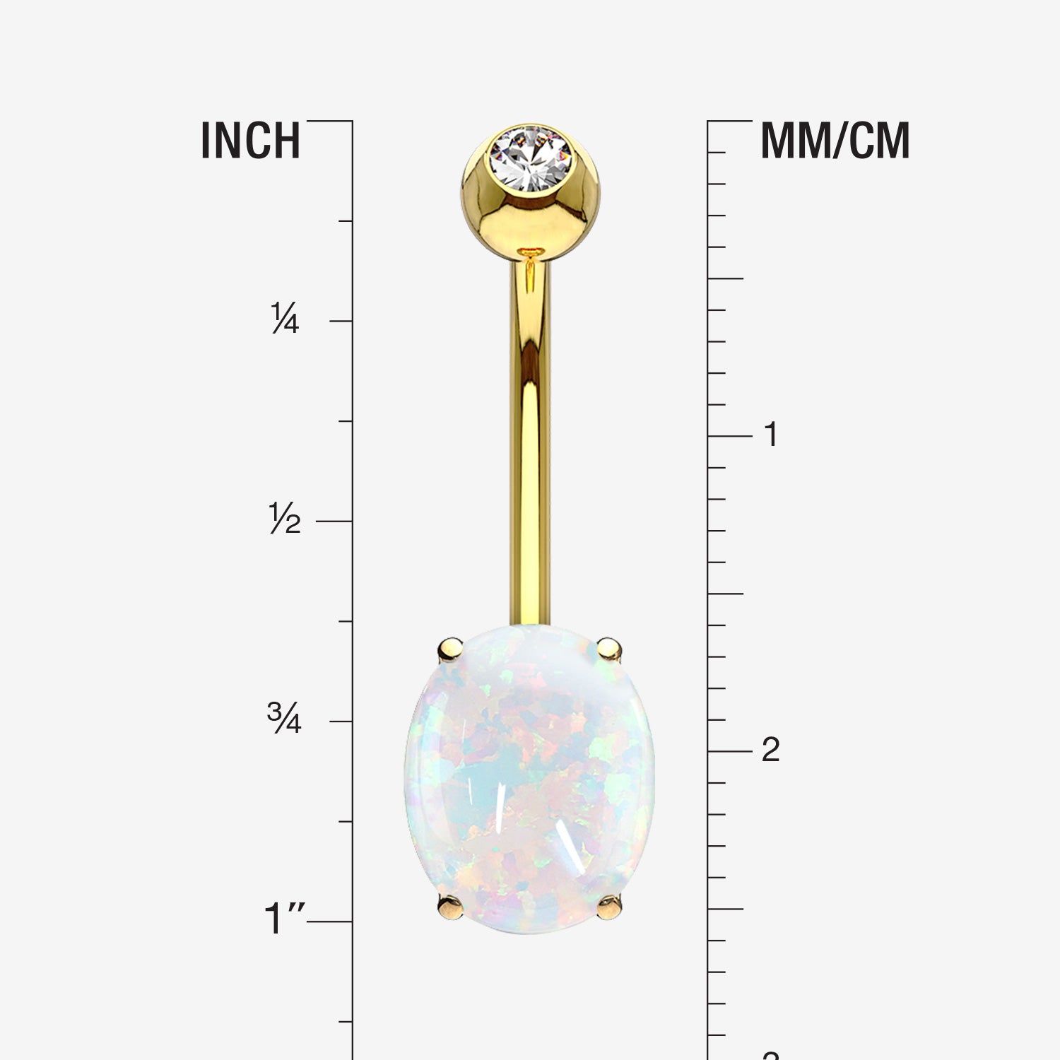 Detail View 1 of 14 Karat Gold Prong Set Fire Opal Sparkle Belly Button Ring-White Opal
