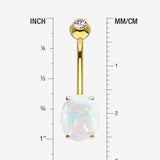 Detail View 1 of 14 Karat Gold Prong Set Fire Opal Sparkle Belly Button Ring-White Opal
