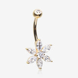 14 Karat Gold Marquise Cut Sparkle Prong Set Flower Belly Button Ring