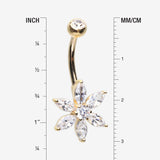 Detail View 1 of 14 Karat Gold Marquise Cut Sparkle Prong Set Flower Belly Button Ring-Clear Gem