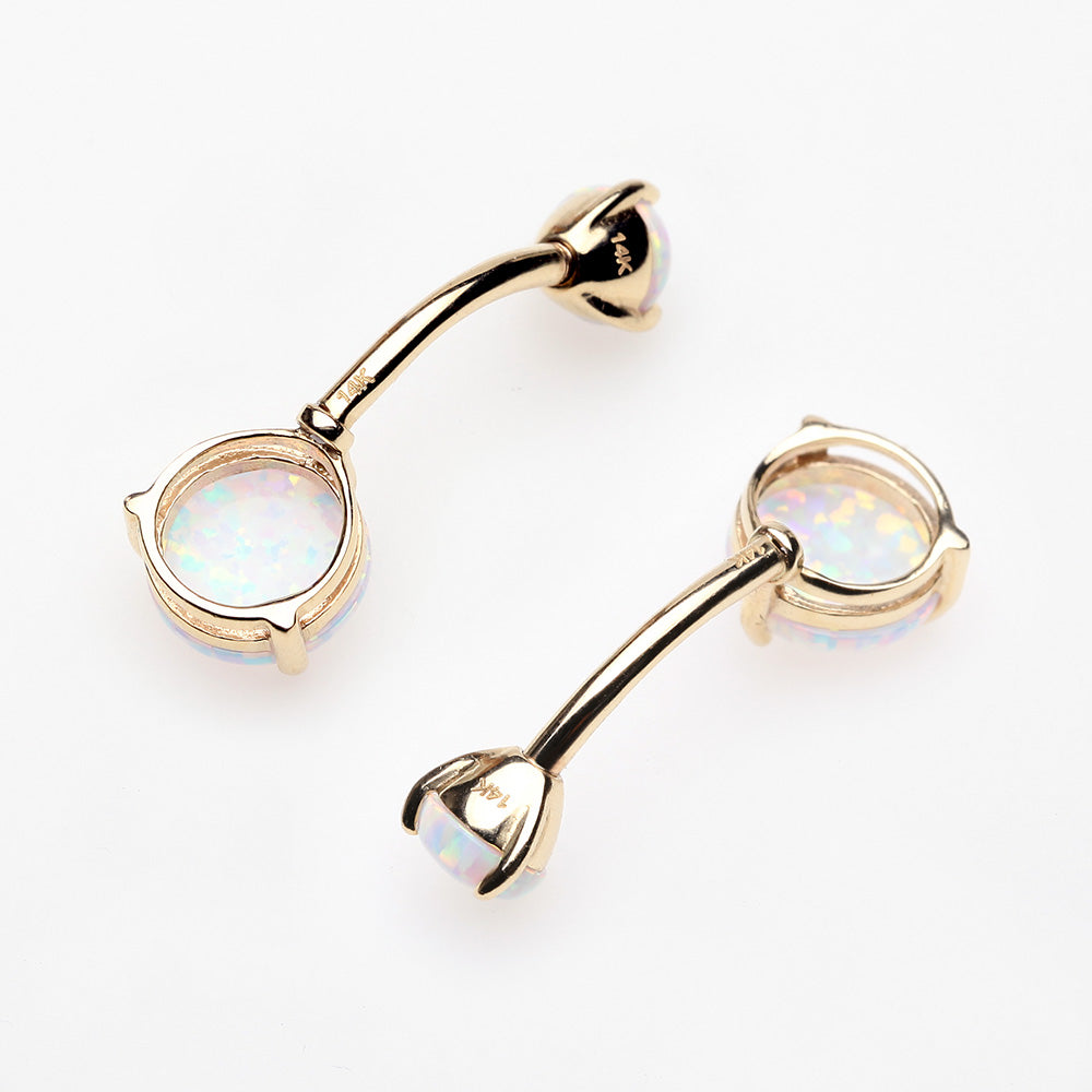 Detail View 3 of 14 Karat Gold Fire Opal Prong Set Belly Button Ring