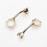 Detail View 3 of 14 Karat Gold Fire Opal Prong Set Belly Button Ring