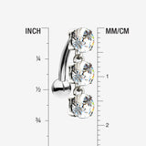 Detail View 1 of 14 Karat White Gold Brilliant Triple Dangle Sparkle Top-Down Reverse Belly Button Ring-Clear Gem