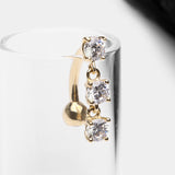 Detail View 2 of 14 Karat Gold Brilliant Triple Dangle Sparkle Top-Down Reverse Belly Button Ring-Clear Gem