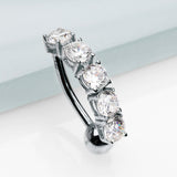 Detail View 2 of 14 Karat White Gold Classic Vertical Sparkle Reverse Belly Button Ring-Clear Gem