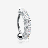 14 Karat White Gold Classic Vertical Sparkle Reverse Belly Button Ring