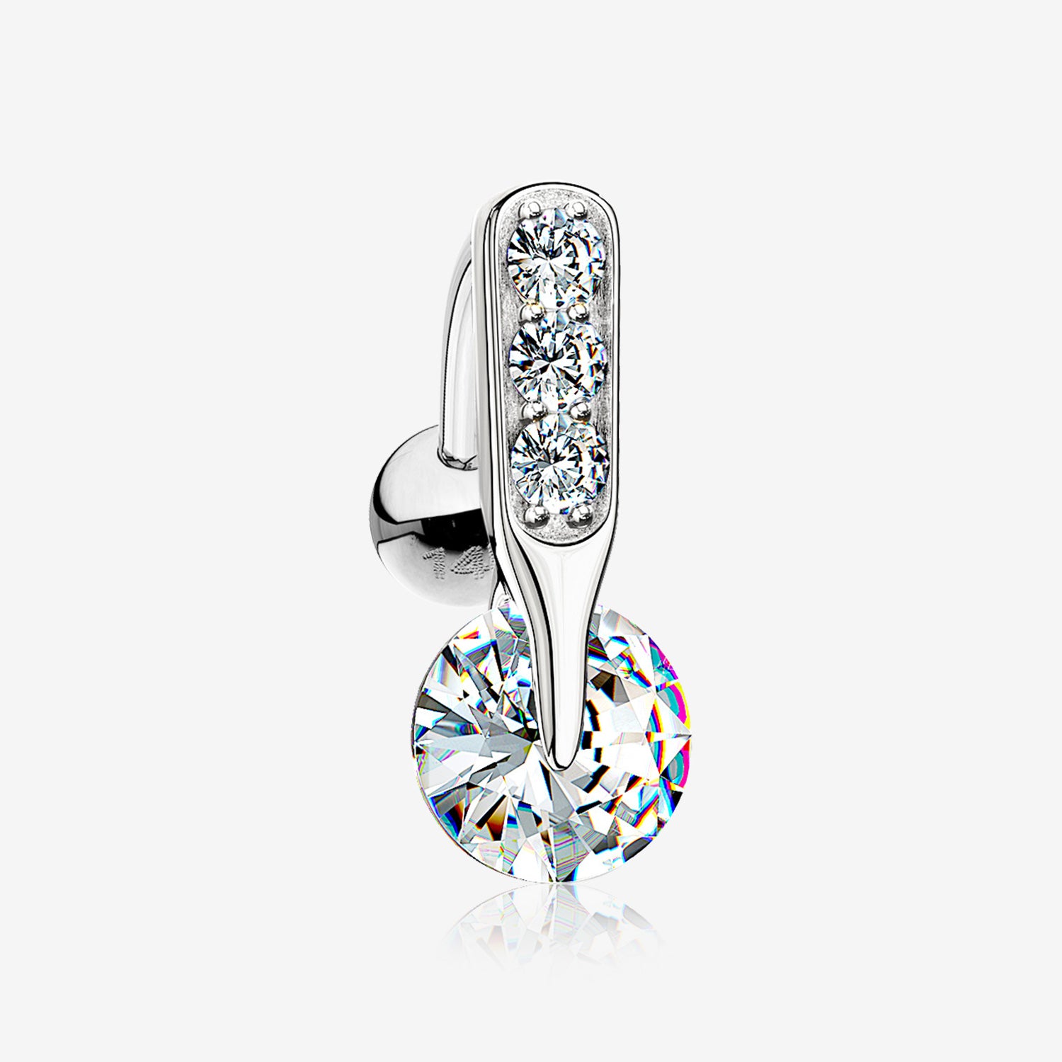 14 Karat White Gold Luscious Sparkle Bar Reverse Belly Button Ring-Clear Gem
