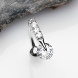 Detail View 2 of 14 Karat White Gold Luscious Sparkle Bar Reverse Belly Button Ring-Clear Gem
