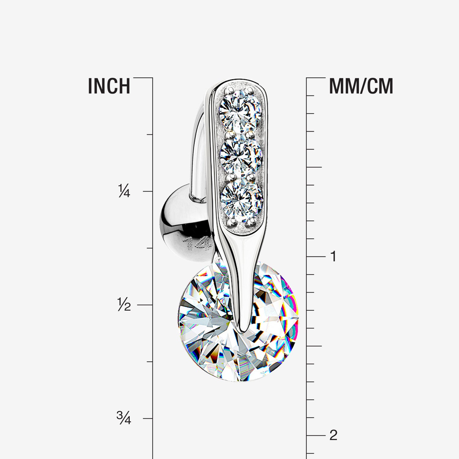 Detail View 1 of 14 Karat White Gold Luscious Sparkle Bar Reverse Belly Button Ring-Clear Gem