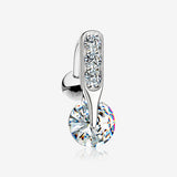 14 Karat White Gold Luscious Sparkle Bar Reverse Belly Button Ring-Clear Gem