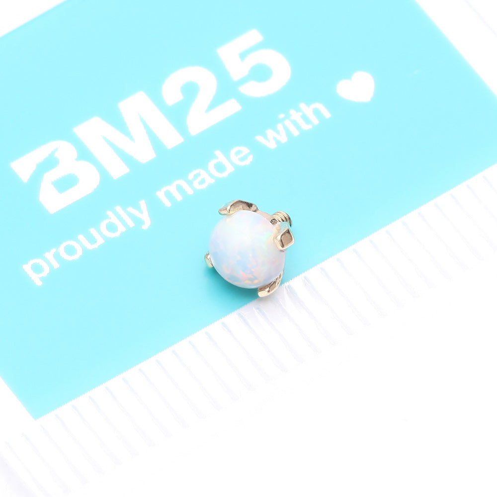 Detail View 4 of 14 Karat Gold Prong Set Fire Opal Dermal Anchor Top-White Opal