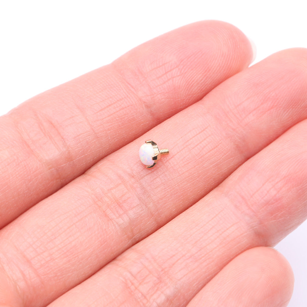 Detail View 3 of 14 Karat Gold Prong Set Fire Opal Dermal Anchor Top-White Opal