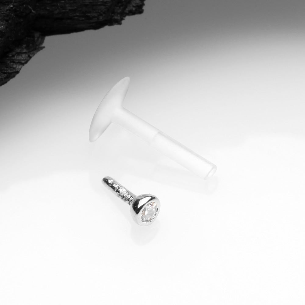 Detail View 2 of 14 Karat White Gold Push-In Gem Ball Top Bio-Flex Labret-Clear Gem