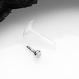 Detail View 2 of 14 Karat White Gold Push-In Gem Ball Top Bio-Flex Labret-Clear Gem