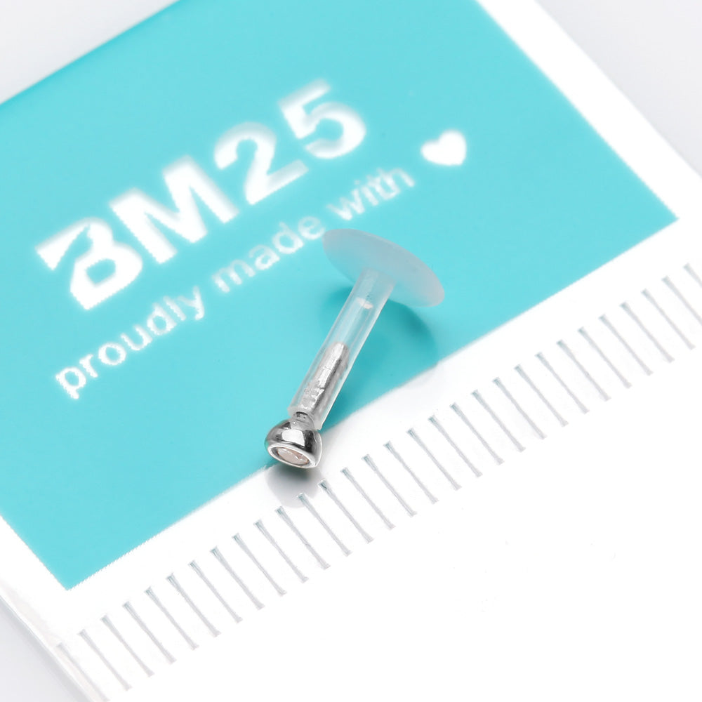 Detail View 3 of 14 Karat White Gold Push-In Gem Ball Top Bio-Flex Labret-Clear Gem