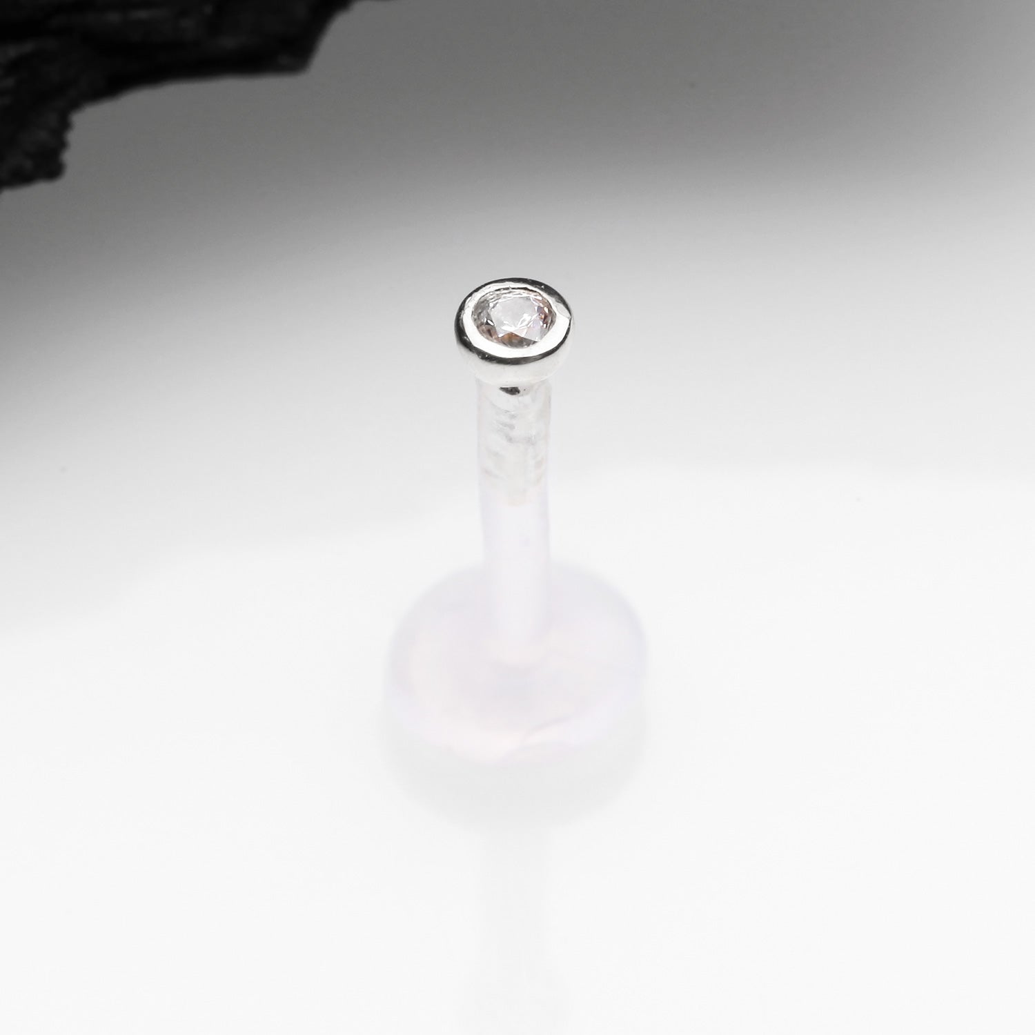 Detail View 1 of 14 Karat White Gold Push-In Gem Ball Top Bio-Flex Labret-Clear Gem
