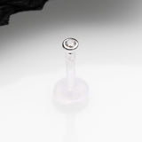 Detail View 1 of 14 Karat White Gold Push-In Gem Ball Top Bio-Flex Labret-Clear Gem