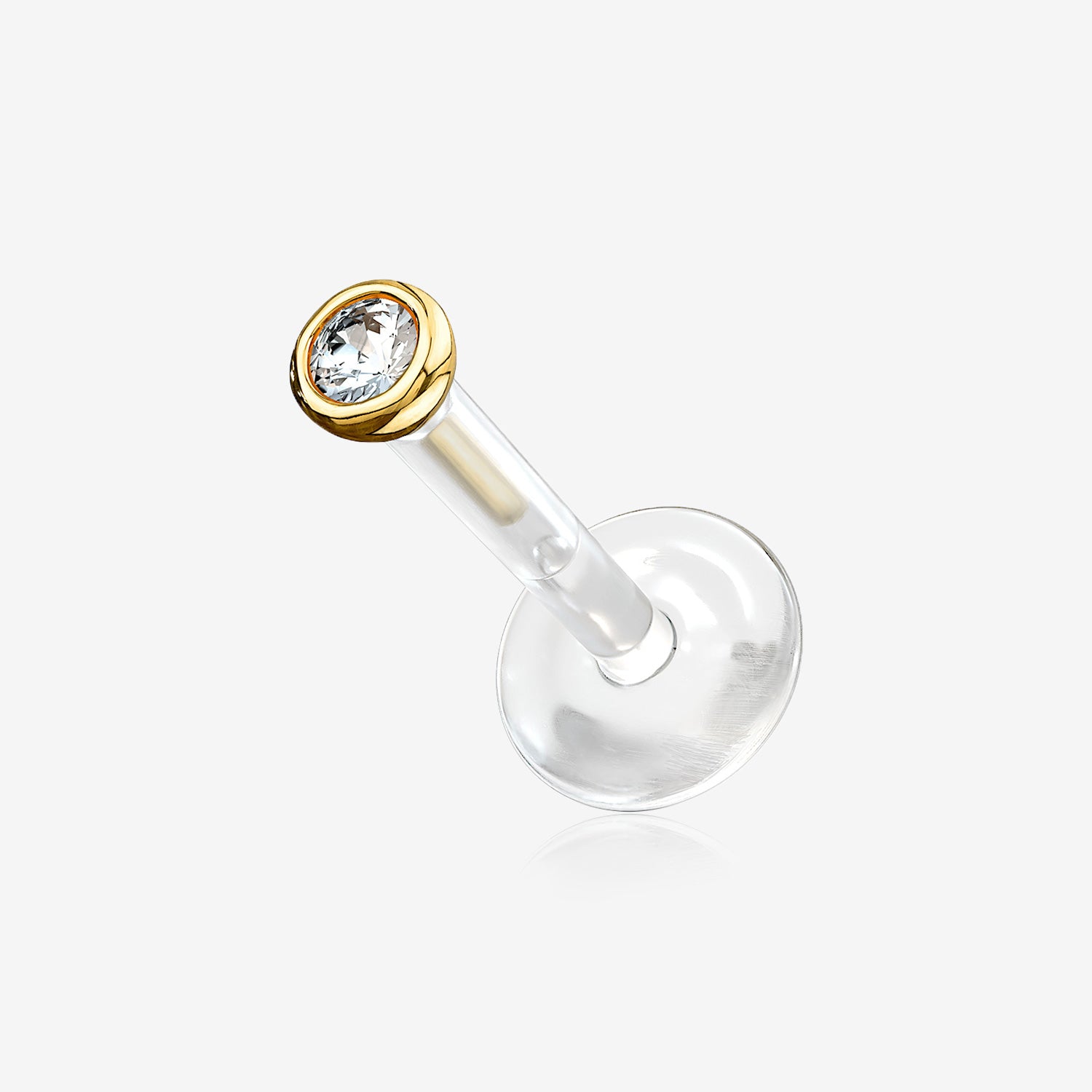 14 Karat Gold Push-In Gem Ball Top Bio-Flex Labret-Clear Gem