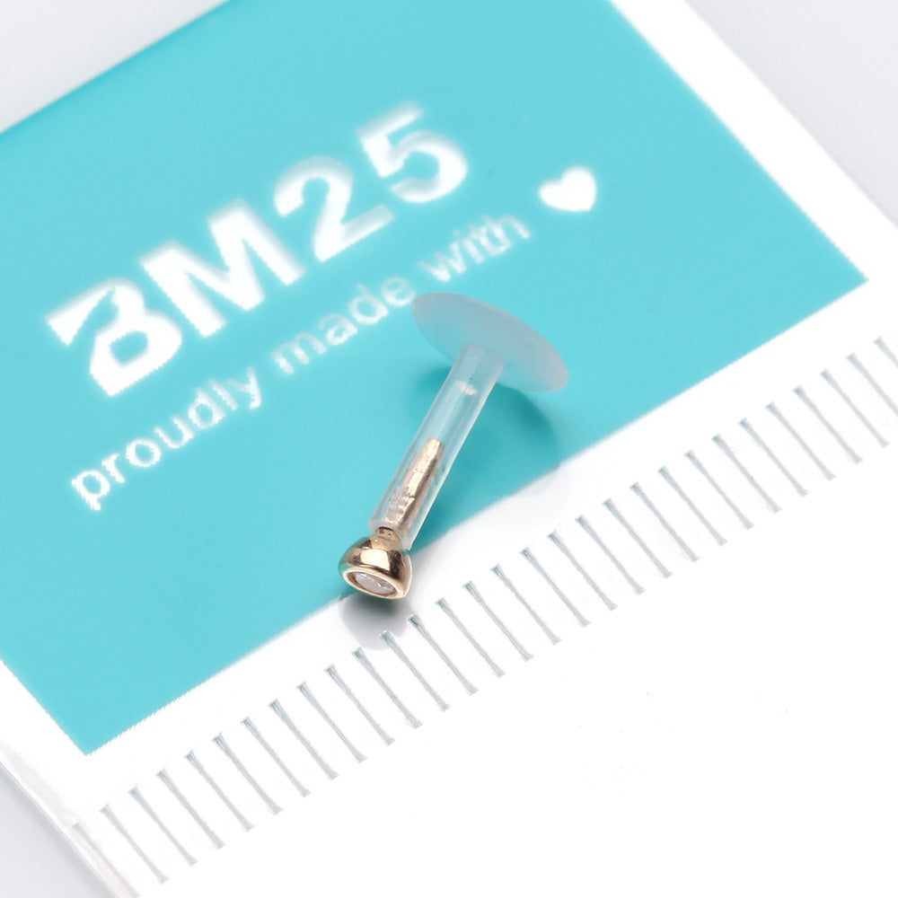 Detail View 3 of 14 Karat Gold Push-In Gem Ball Top Bio-Flex Labret-Clear Gem