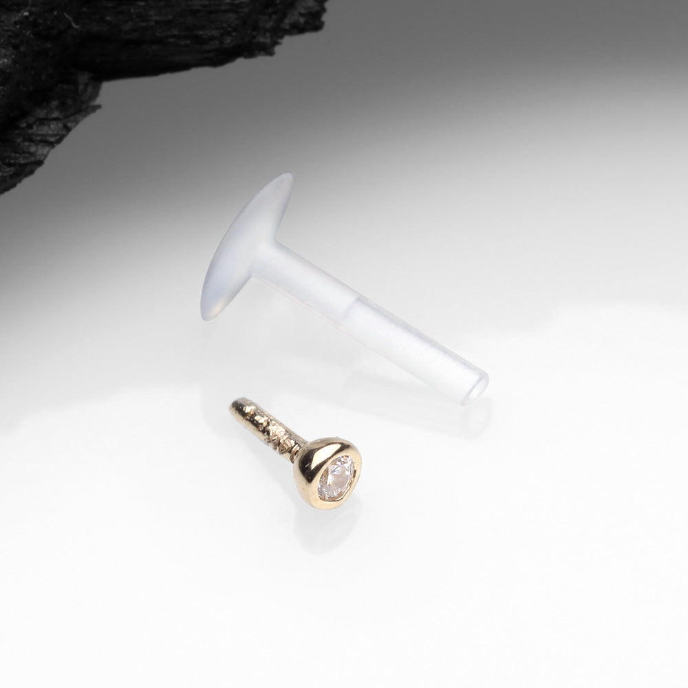 Detail View 2 of 14 Karat Gold Push-In Gem Ball Top Bio-Flex Labret-Clear Gem