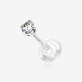14 Karat White Gold Push-In Prong Set Round Gem Top Bio-Flex Labret