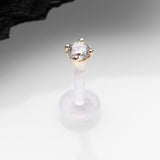 Detail View 1 of 14 Karat Gold Push-In Prong Set Round Gem Top Bio-Flex Labret-Clear Gem