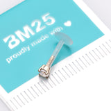 Detail View 3 of 14 Karat Gold Push-In Prong Set Round Gem Top Bio-Flex Labret-Clear Gem