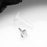 Detail View 2 of 14 Karat White Gold Push-In Prong Set Princess Cut Square Gem Top Bio-Flex Labret-Clear Gem