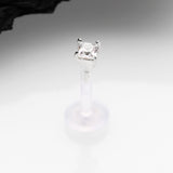 Detail View 1 of 14 Karat White Gold Push-In Prong Set Princess Cut Square Gem Top Bio-Flex Labret-Clear Gem