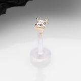 Detail View 1 of 14 Karat Gold Push-In Prong Set Princess Cut Square Gem Top Bio-Flex Labret-Clear Gem