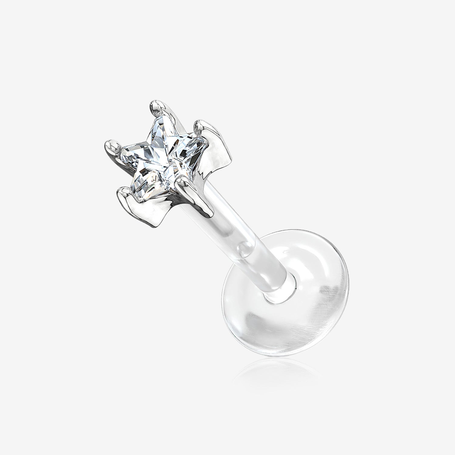 14 Karat White Gold Push-In Prong Set Star Gem Top Bio-Flex Labret-Clear Gem